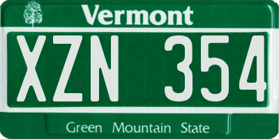 VT license plate XZN354