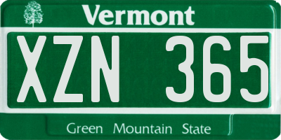 VT license plate XZN365