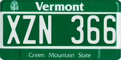 VT license plate XZN366