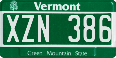 VT license plate XZN386