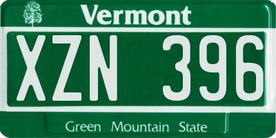 VT license plate XZN396