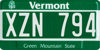 VT license plate XZN794
