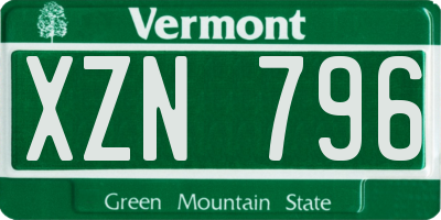 VT license plate XZN796