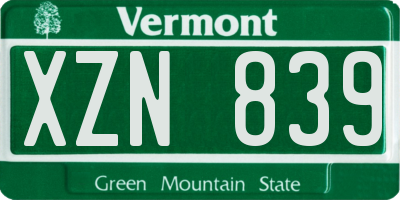 VT license plate XZN839