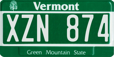 VT license plate XZN874