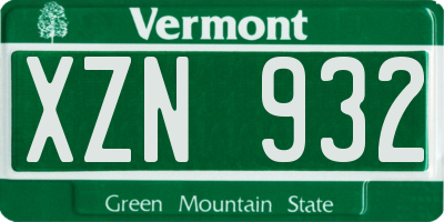 VT license plate XZN932