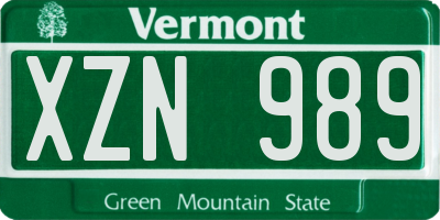 VT license plate XZN989