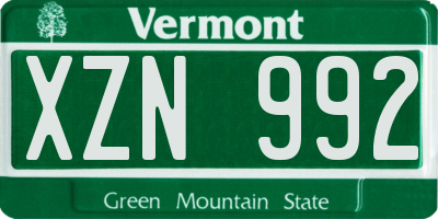 VT license plate XZN992