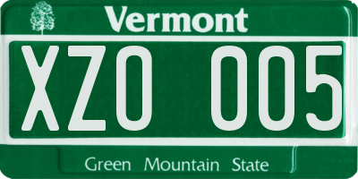 VT license plate XZO005