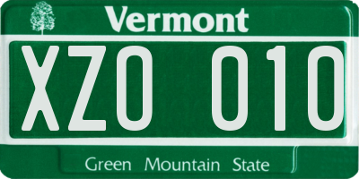 VT license plate XZO010