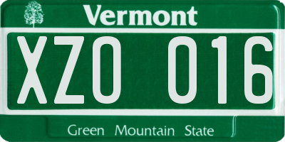 VT license plate XZO016