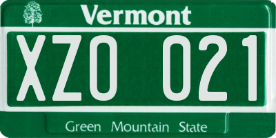 VT license plate XZO021