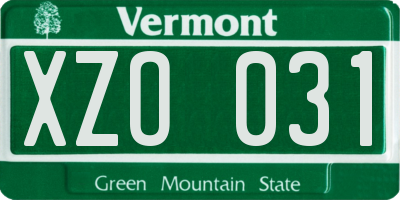 VT license plate XZO031