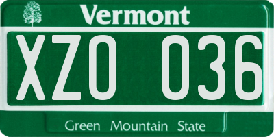 VT license plate XZO036