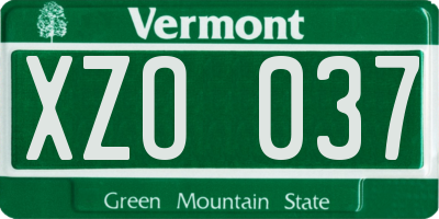 VT license plate XZO037