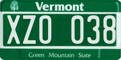 VT license plate XZO038