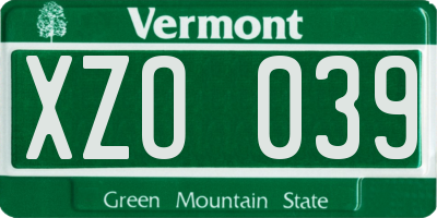 VT license plate XZO039