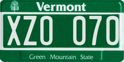 VT license plate XZO070