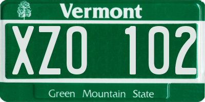 VT license plate XZO102