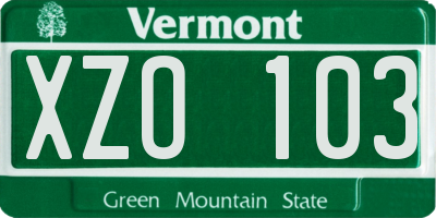VT license plate XZO103