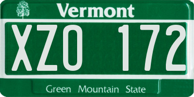 VT license plate XZO172
