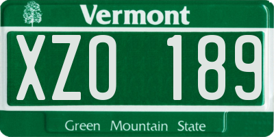 VT license plate XZO189