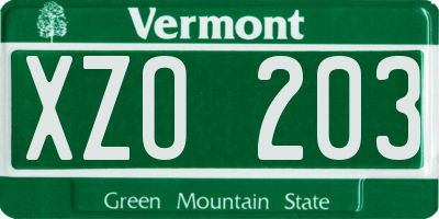 VT license plate XZO203