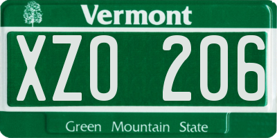 VT license plate XZO206