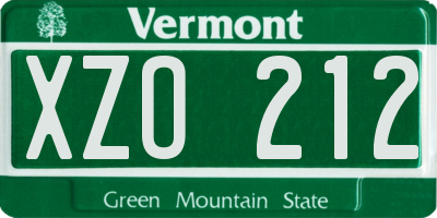 VT license plate XZO212