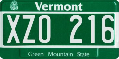 VT license plate XZO216