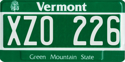 VT license plate XZO226