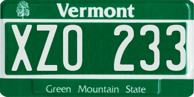 VT license plate XZO233