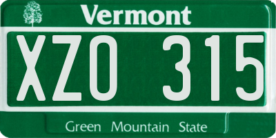 VT license plate XZO315