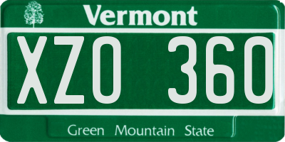 VT license plate XZO360