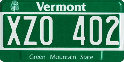 VT license plate XZO402