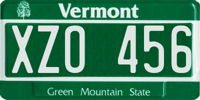 VT license plate XZO456