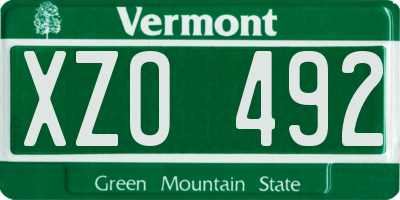 VT license plate XZO492