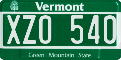 VT license plate XZO540