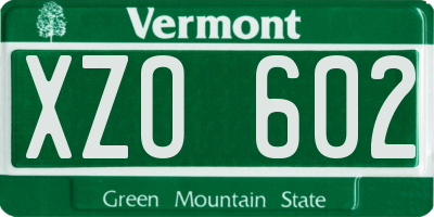 VT license plate XZO602