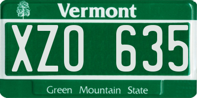 VT license plate XZO635