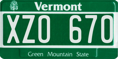 VT license plate XZO670