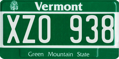 VT license plate XZO938