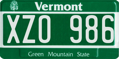 VT license plate XZO986