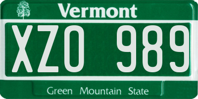 VT license plate XZO989