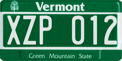 VT license plate XZP012