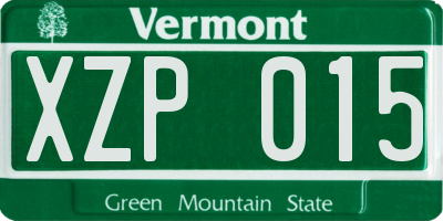 VT license plate XZP015