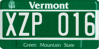 VT license plate XZP016