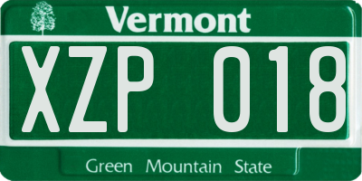 VT license plate XZP018