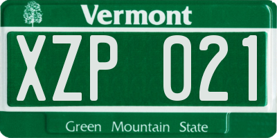 VT license plate XZP021