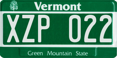 VT license plate XZP022